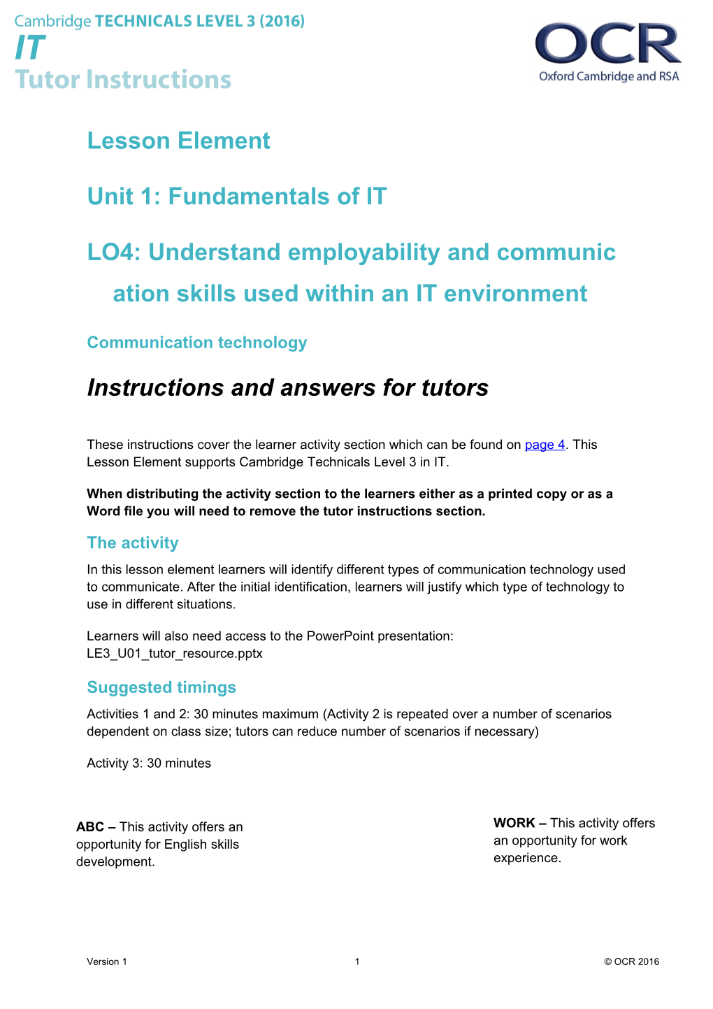 Cambridge Technicals Level 3 in IT U01 Lesson Element 3