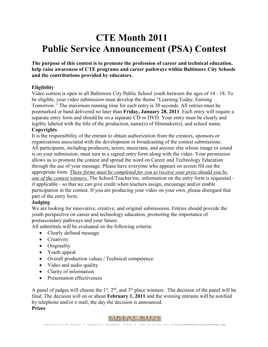 Public Service Announcement (PSA) Contest