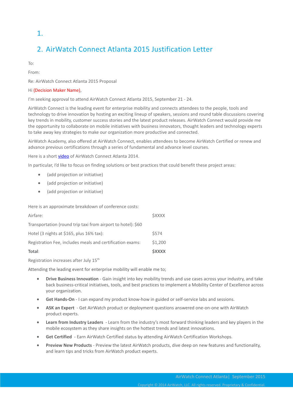 Airwatch Connect Atlanta 2015 Justification Letter