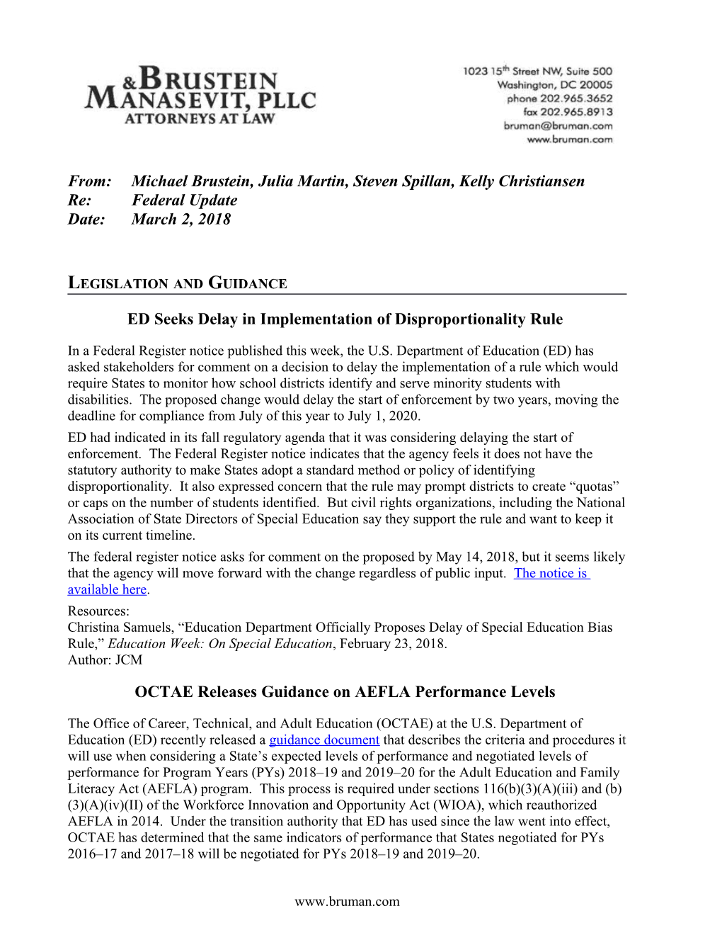 Federal Update March 02, 2018 - Government Affairs (CA Dept of Education)