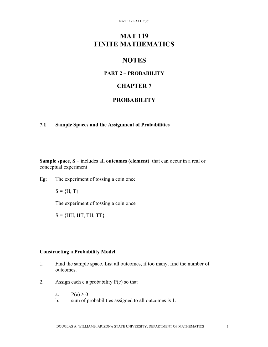 7.1Sample Spaces and the Assignment of Probabilities