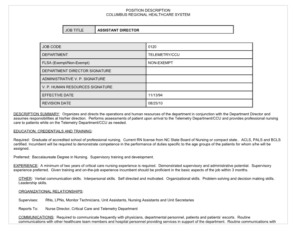 Position Description/Performance Expectations