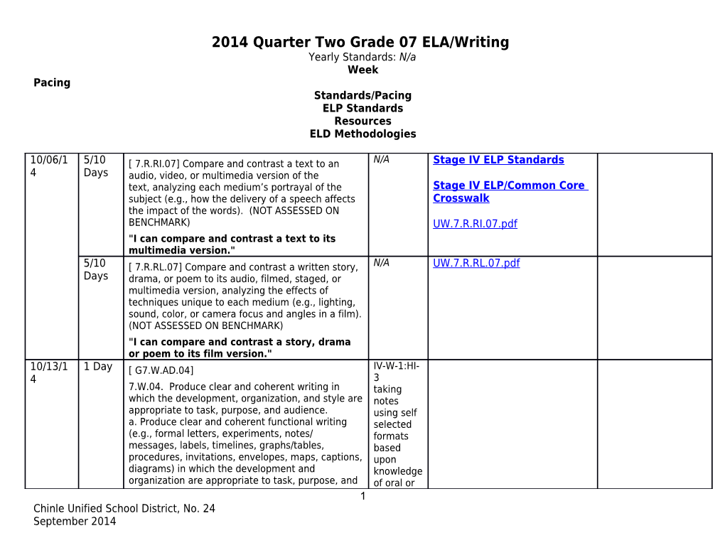 2014 Quarter Two Grade 07 ELA/Writing