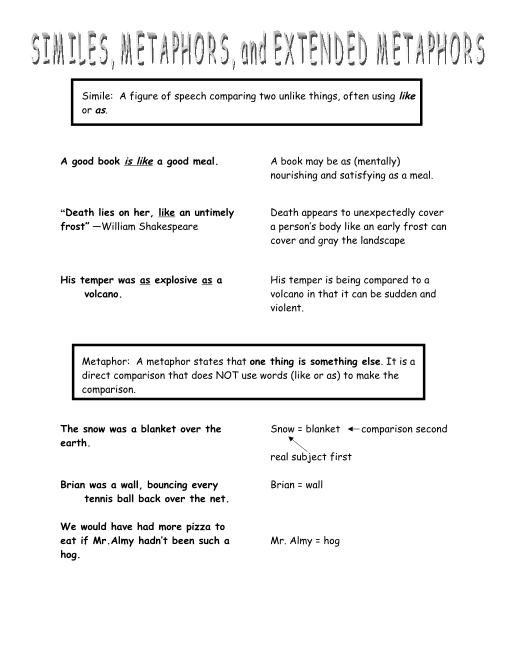 Simile: a Figure of Speech in Which Two Unlike Things Are Compared, Often Using Like Or As