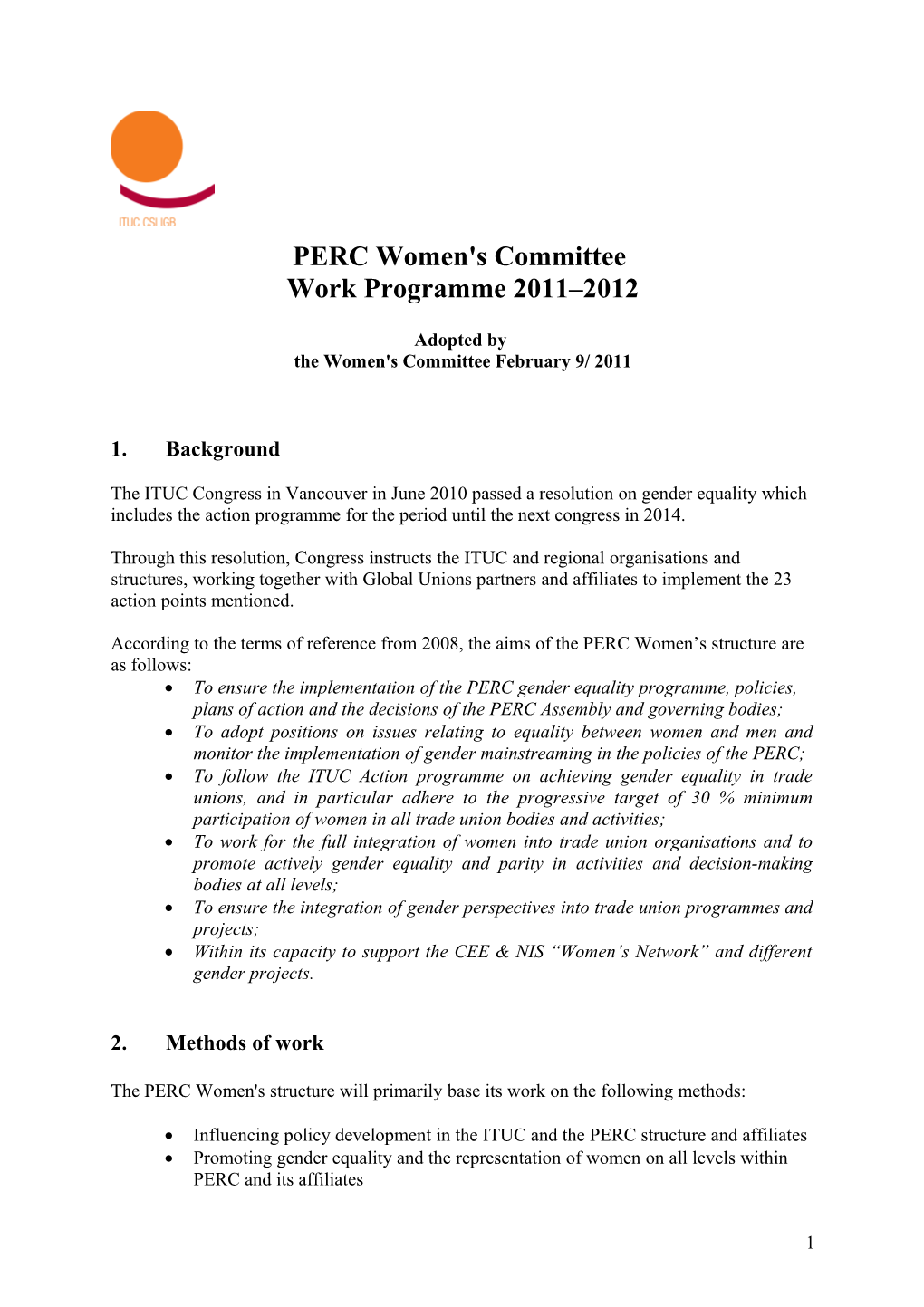 PERC WC Work Programme 2011 2012
