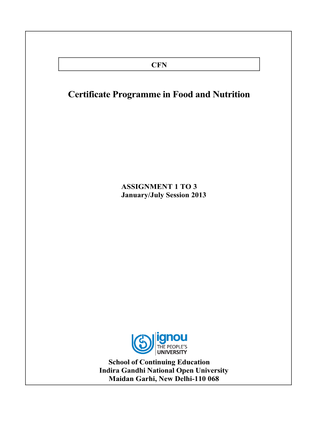 Certificate Programme in Food and Nutrition