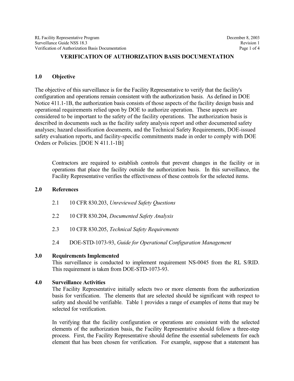 Surveillance Guide - NSS 18.3 Verification of Authorization Basis Documentation