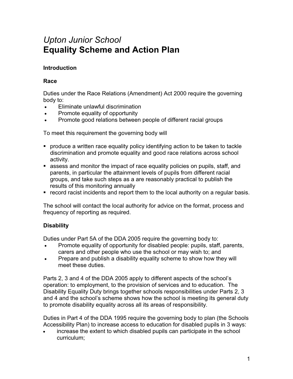 Equality Scheme and Action Plan: Gender Equality Scheme