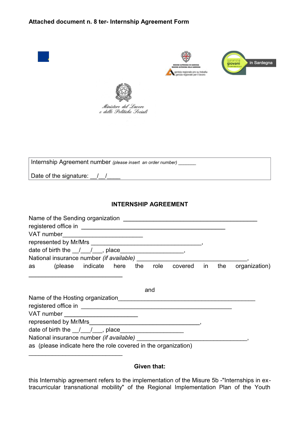 Attacheddocument N. 8Ter- Internship Agreement Form