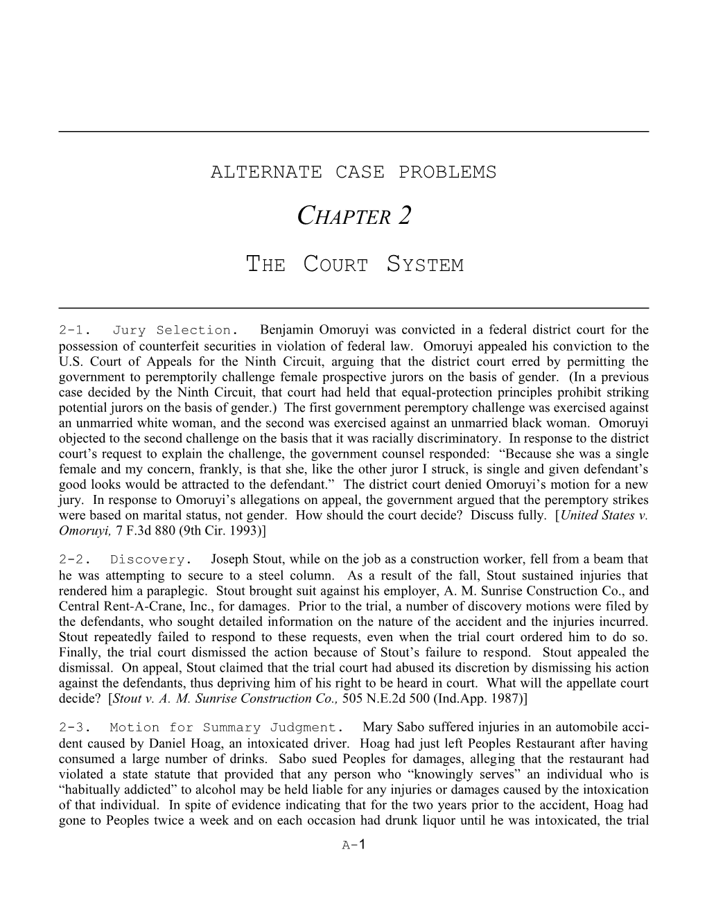 Appendix A: Alternate Case Problems Chapter 2 A-3