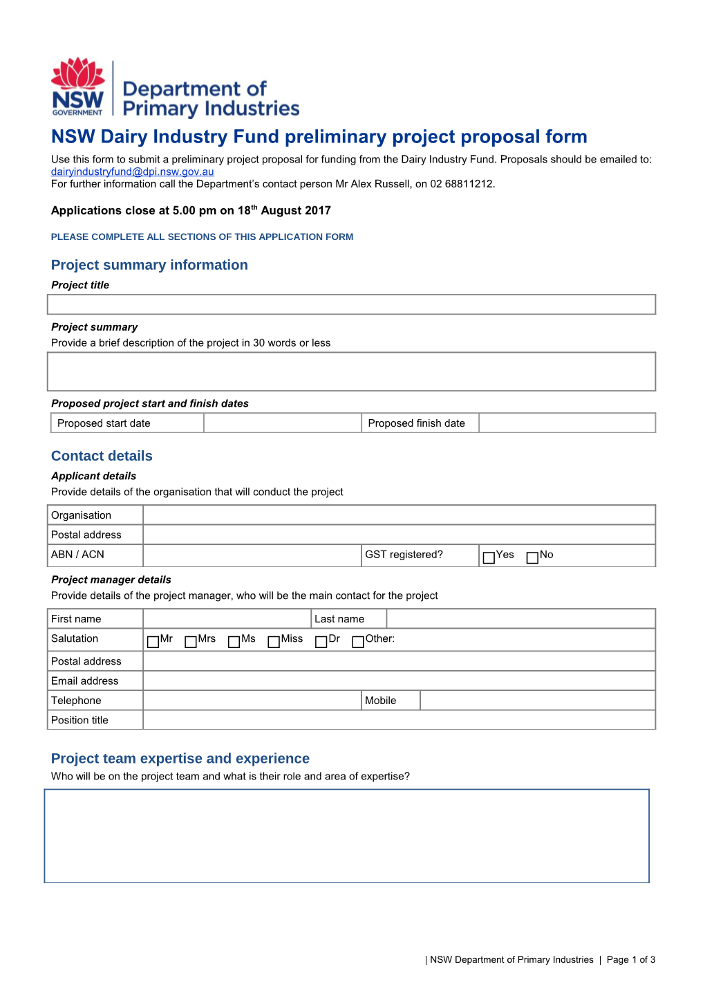 Recreational Fishing Trusts Funding Application Form OVER $10,000