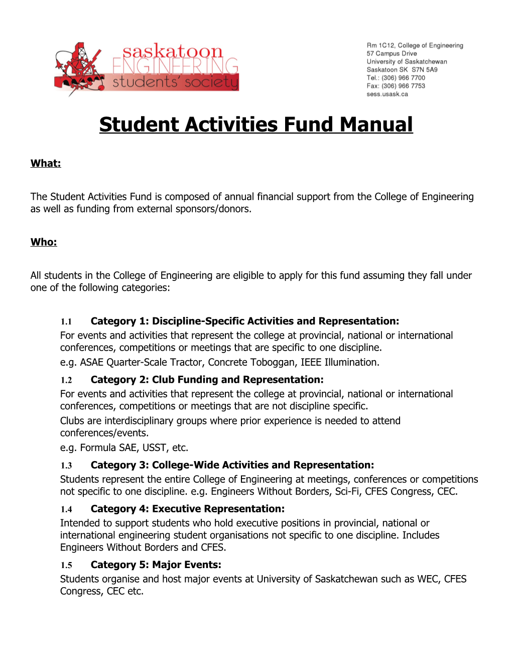 SESS Student Activities Fund Manual