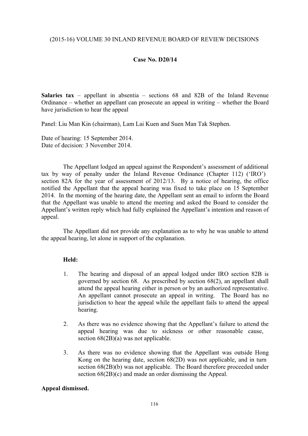(2015-16) Volume 30 Inland Revenue Board of Review Decisions