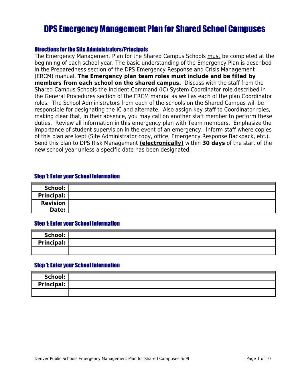 DPS Emergency Management Plan for Schools