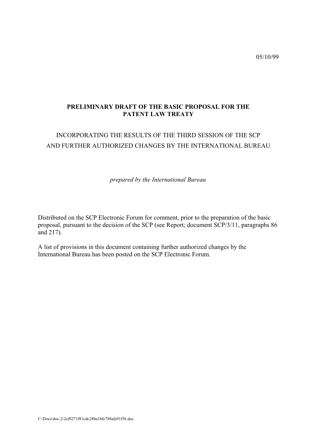 PT/DC/3: Basic Proposal for the Patent Law Treaty