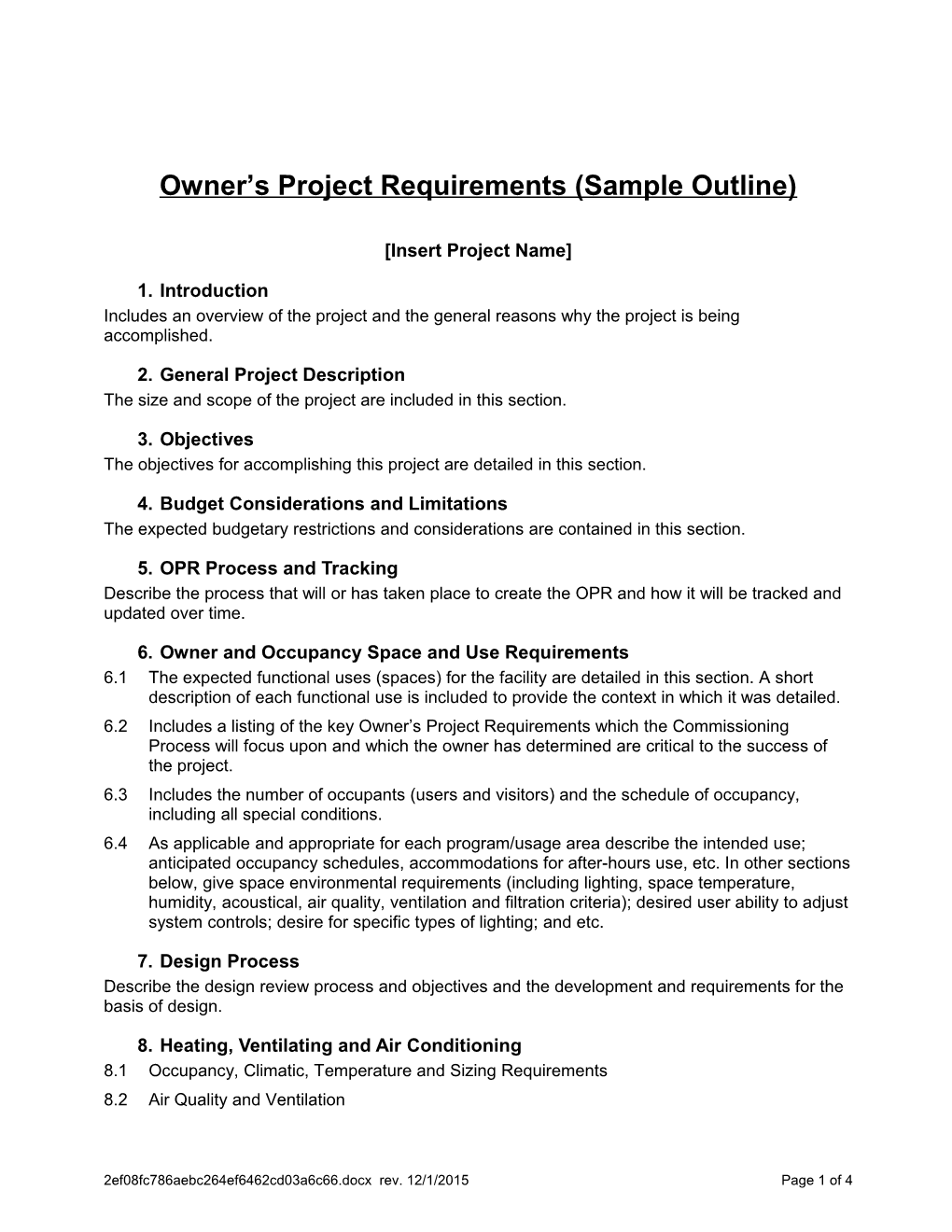 Owner S Project Requirements