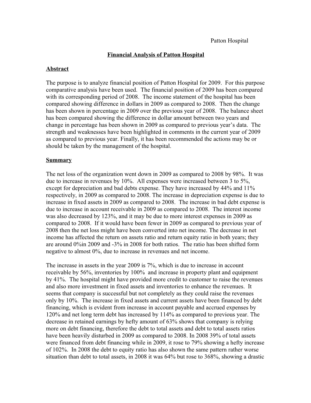 Financial Analysis of Pattonhospital