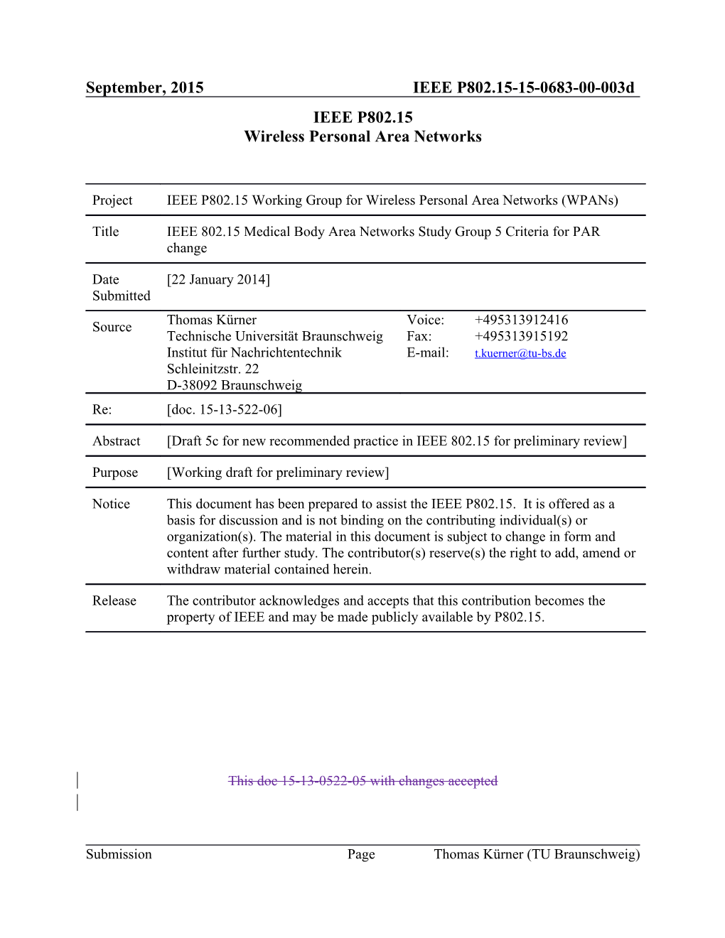 IEEE 802.15 Medical Body Area Networks Study Group 5 Criteria