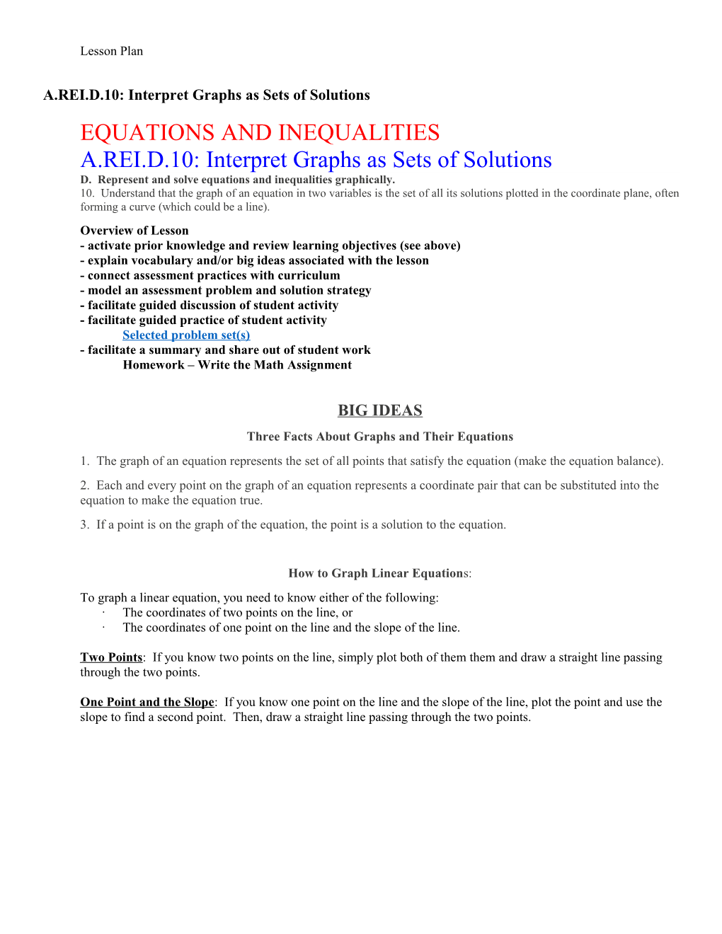 A.REI.D.10: Interpret Graphs As Sets of Solutions