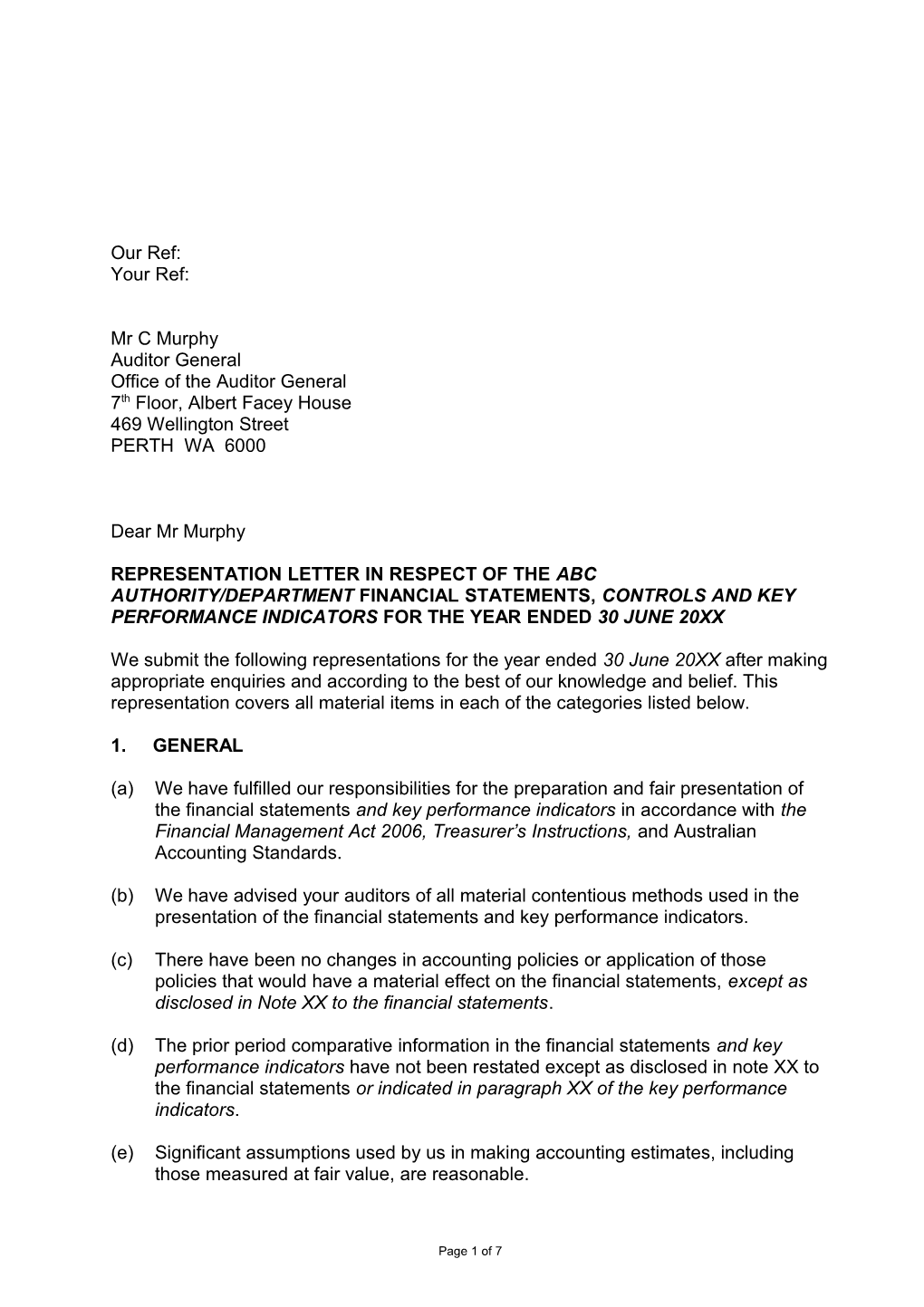 Management Representation Letter