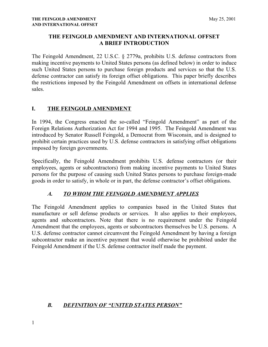 Wbs/Northrop/Summary of Feingold Amendment in International Offsets