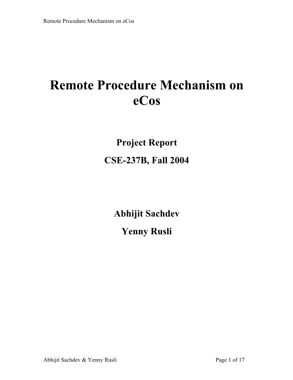 Remote Procedure Mechanism on Ecos