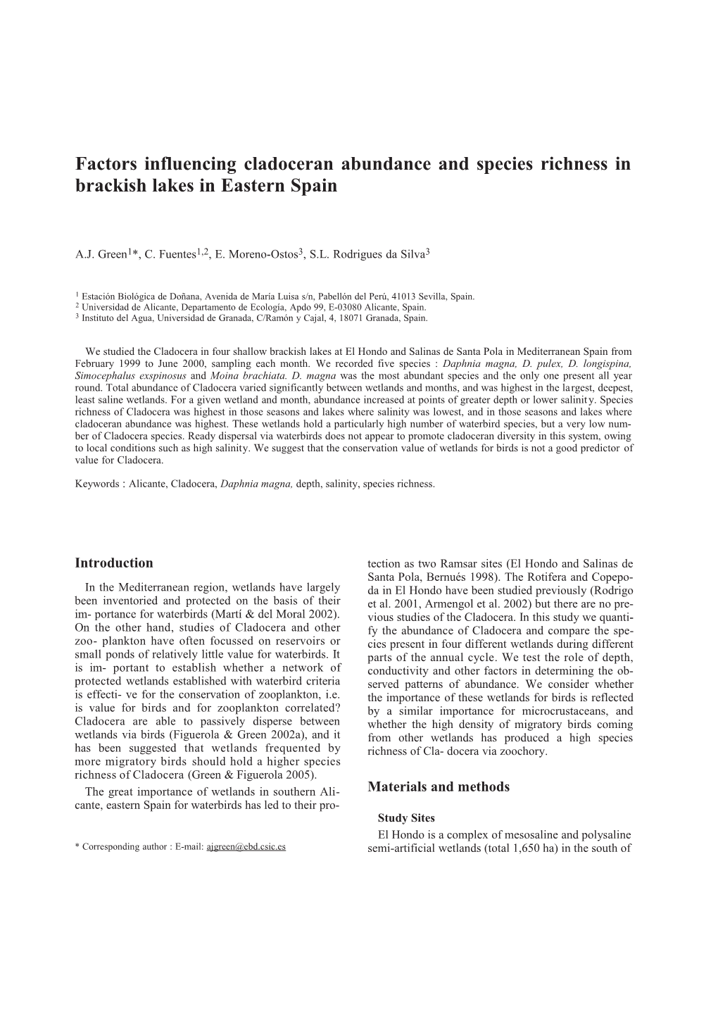 Factors Influencing Cladoceran Abundance and Species Richness in Brackish Lakes in Eastern