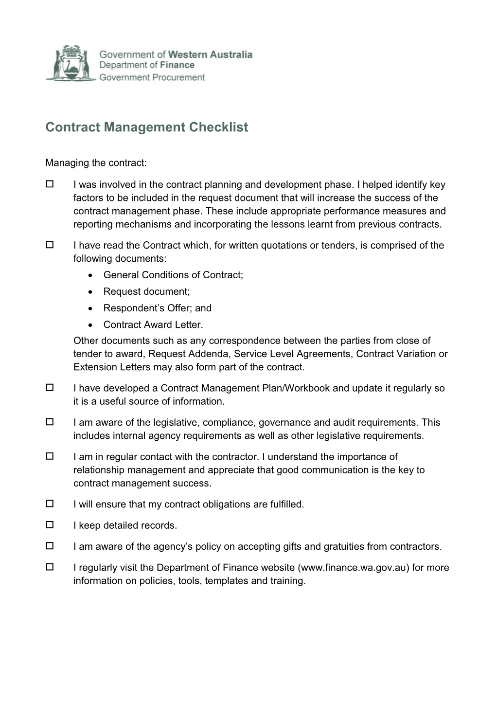 Contract Management Checklist