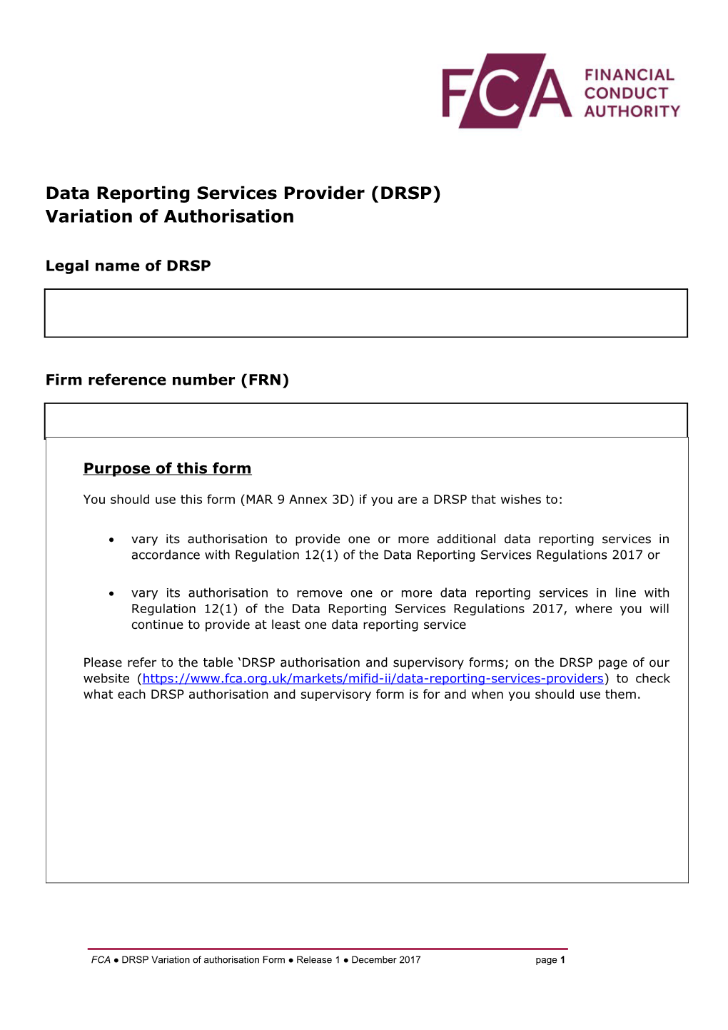 Data Reporting Services Provider (DRSP)