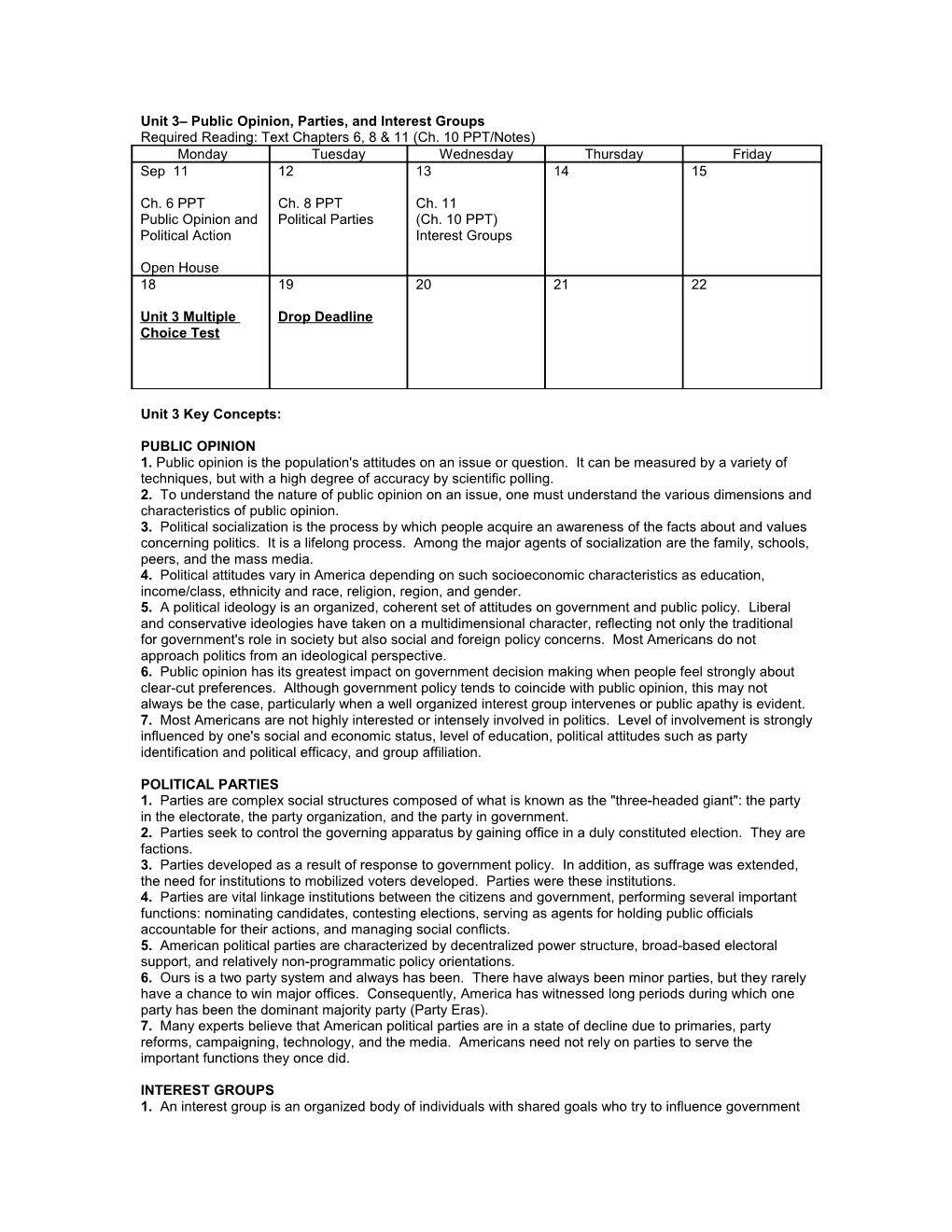 Unit III Public Opinion, Parties, and Interest Groups