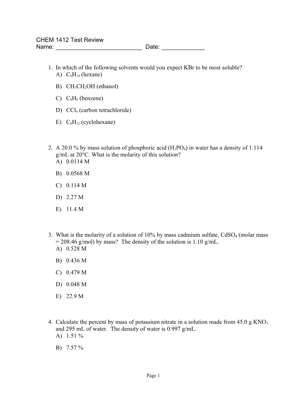 CHEM 1412 Test Review