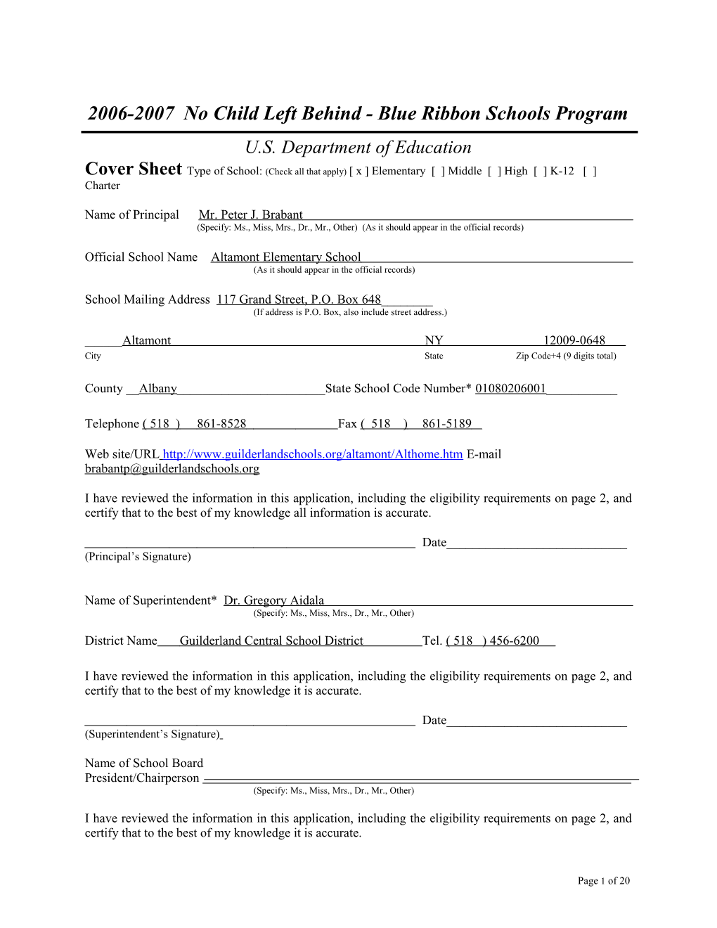 Application: 2006-2007, No Child Left Behind - Blue Ribbon Schools Program (MS Word) s8