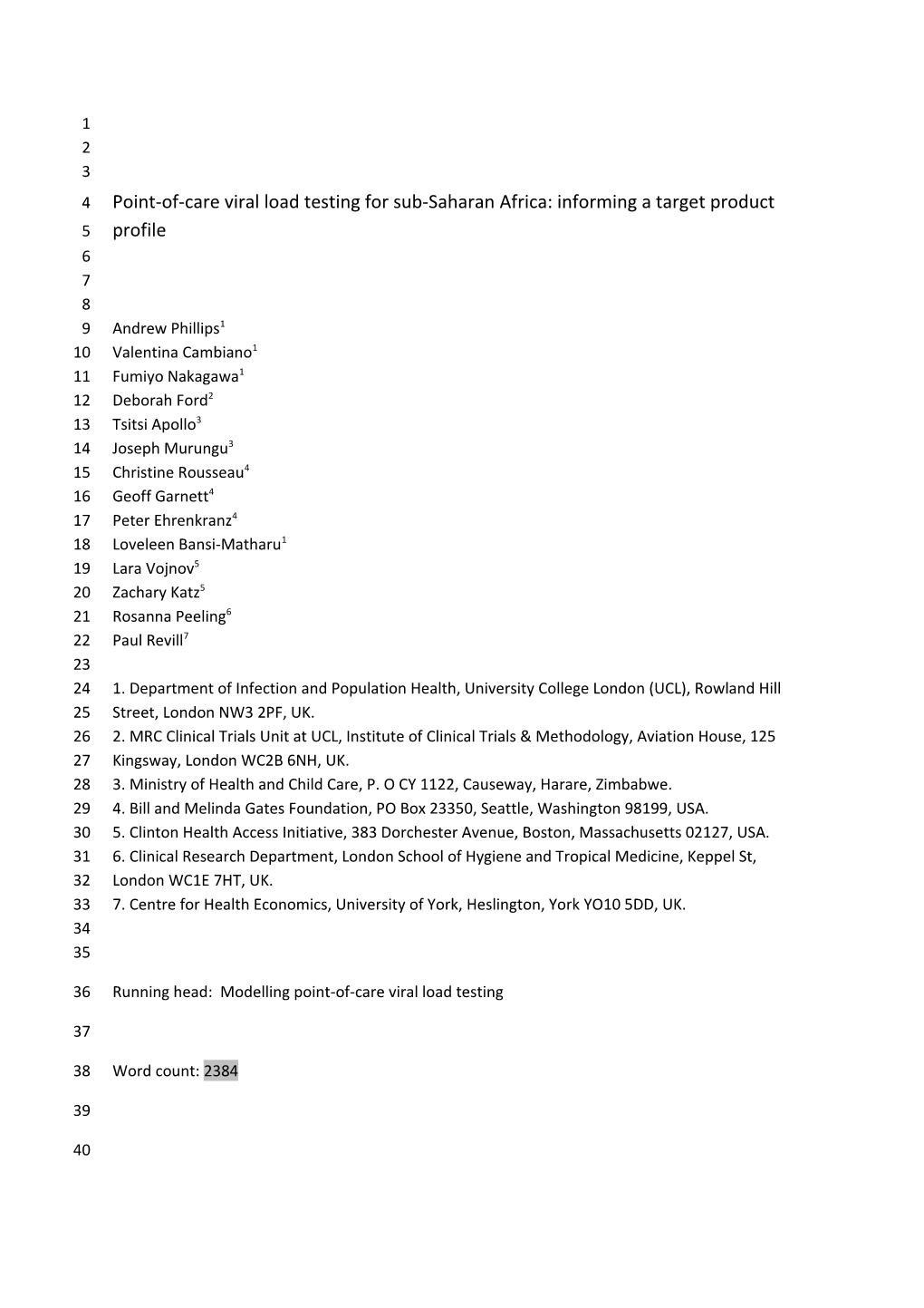 Point-Of-Care Viral Load Testing for Sub-Saharan Africa: Informing a Target Product Profile