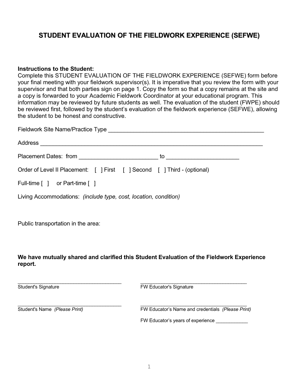 07-Student Evaluation of Fieldwork Experience