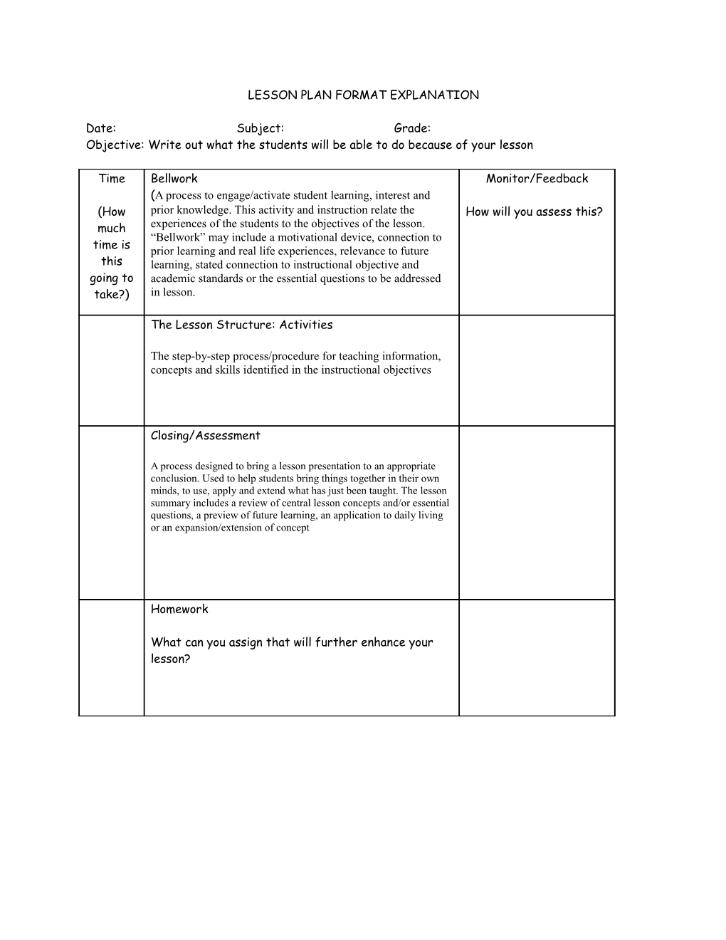 Sample Lesson Plan Format #1