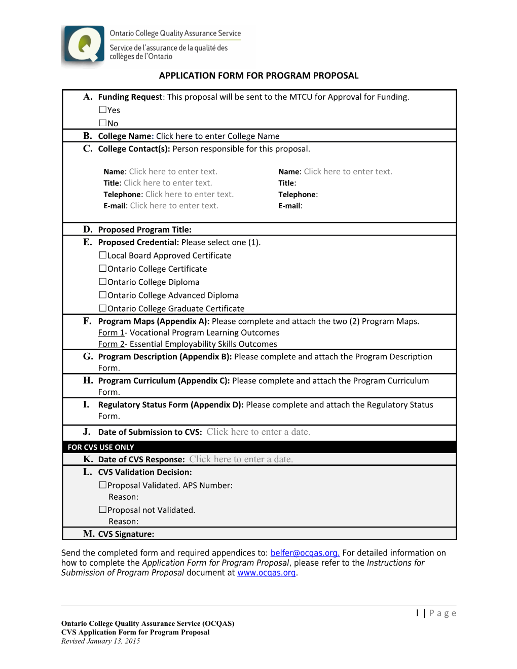 Application Form for Program Proposal