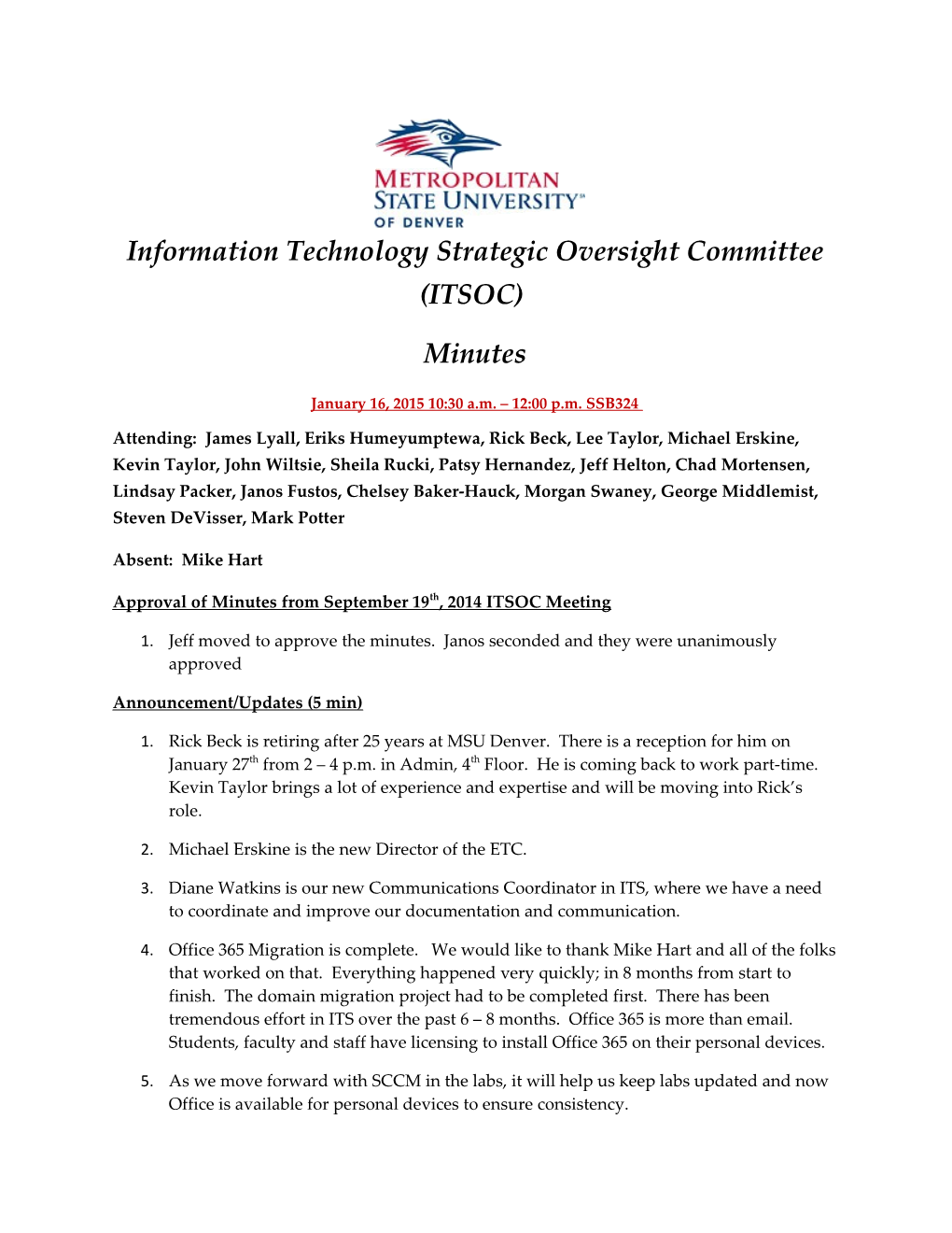 Information Technology Strategic Oversight Committee (ITSOC)