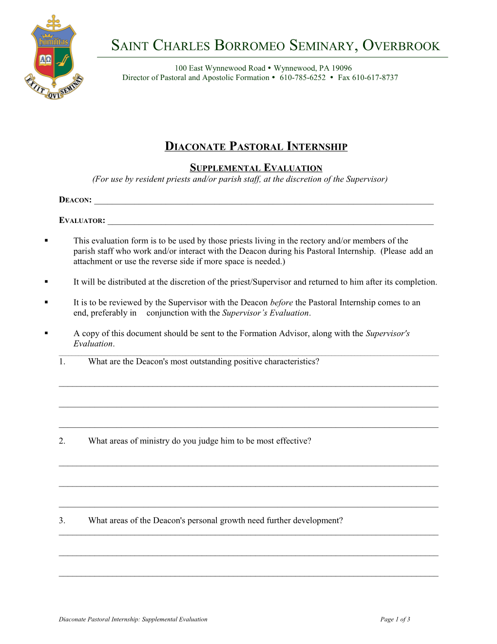 Homily Evaluation Form