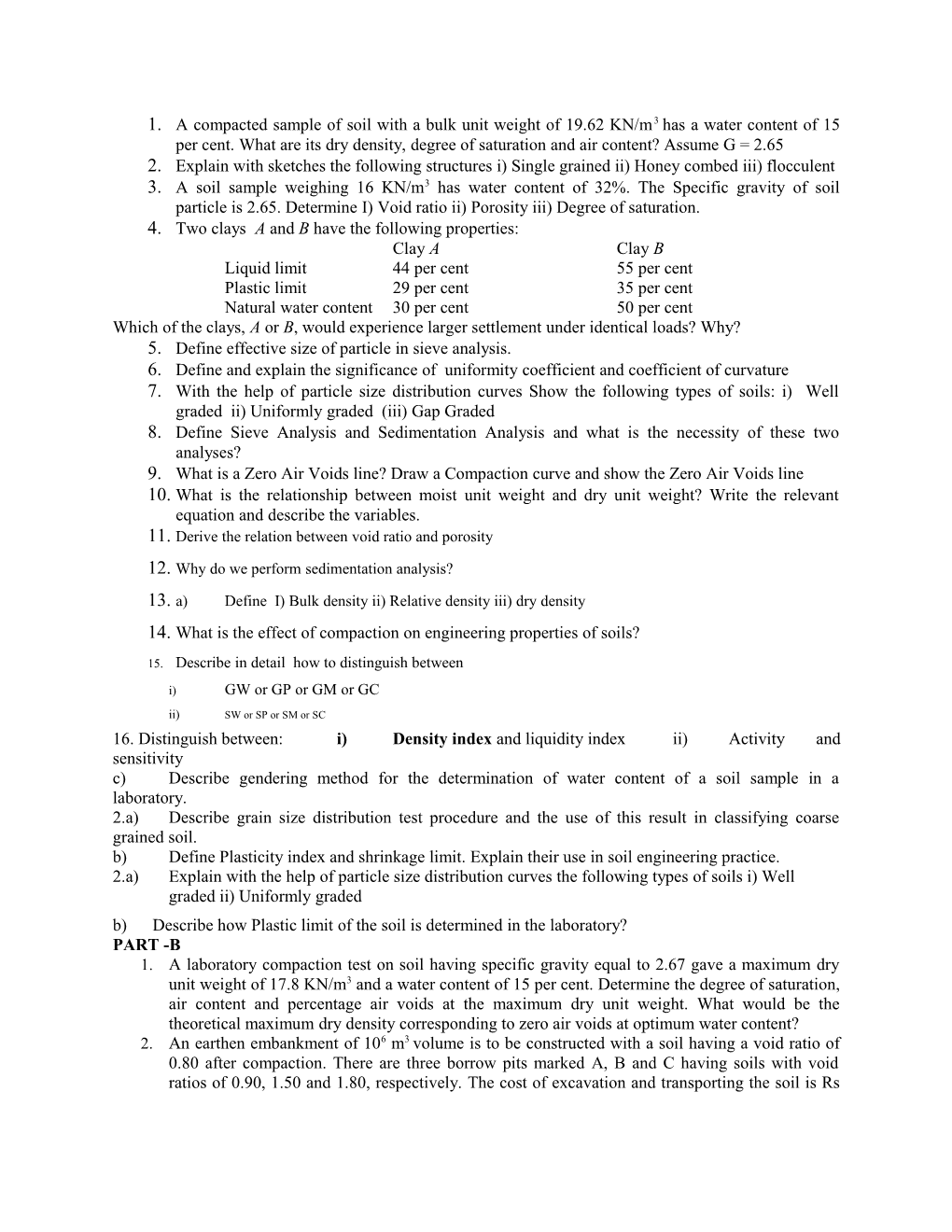 4. Two Clays a and B Have the Following Properties