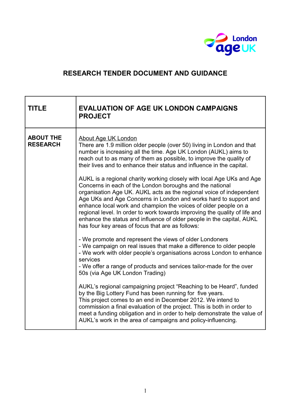 Child Protection in Sport Unit: Research Tender Template and Guidance