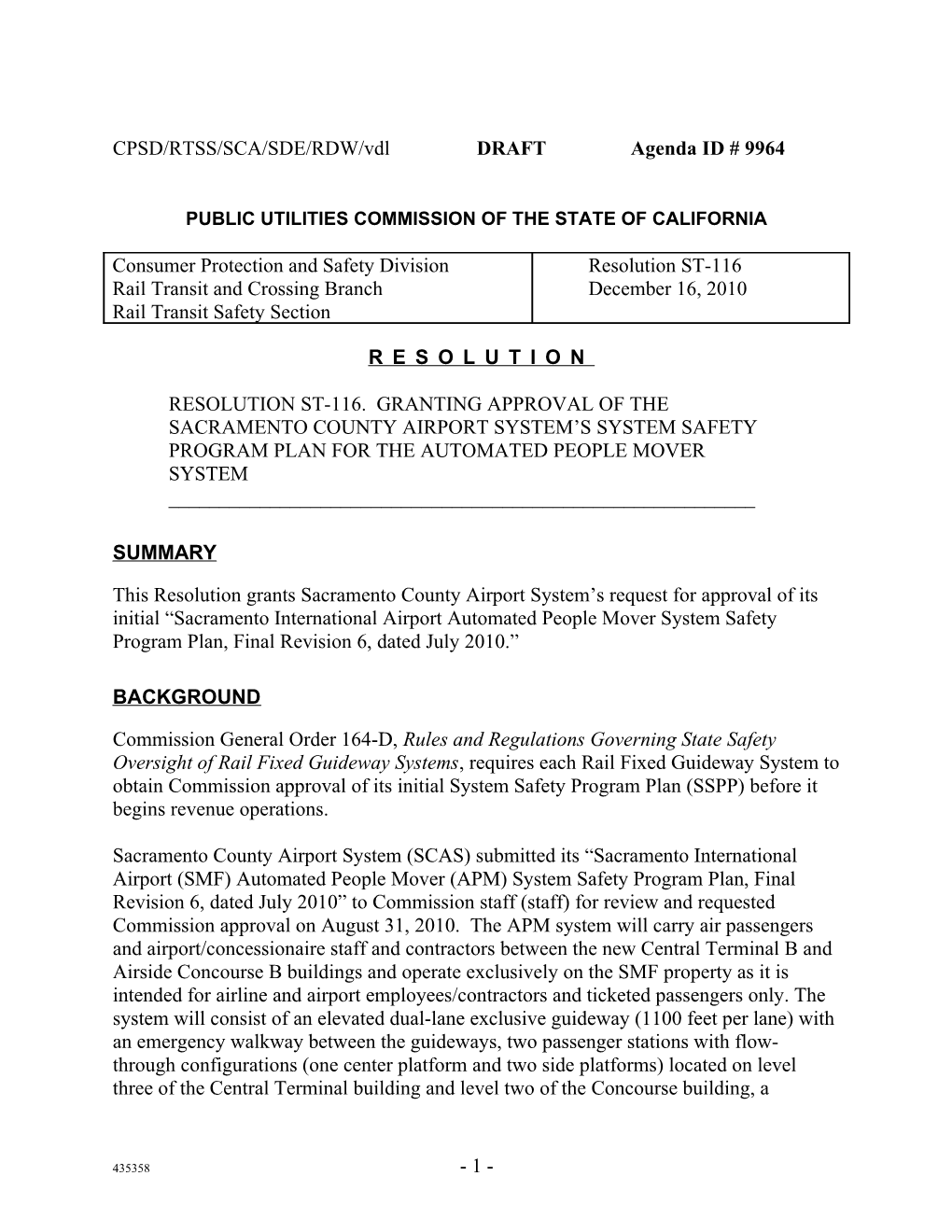 CPSD/RTSS/SCA/SDE/RDW/Vdl DRAFT Resolution ST-116