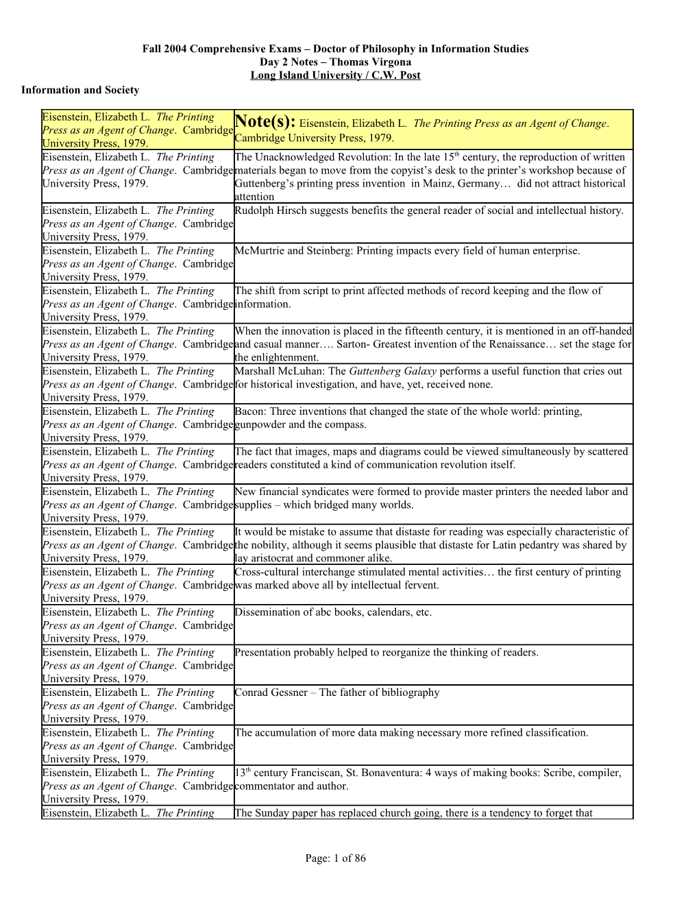 Fall 2004 Comprehensive Exams Doctor of Philosophy in Information Studies