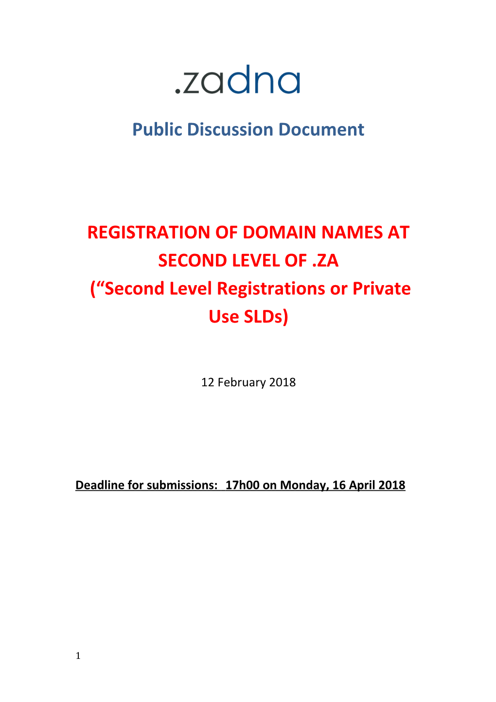 Registration of Domain Names at Second Level of .Za