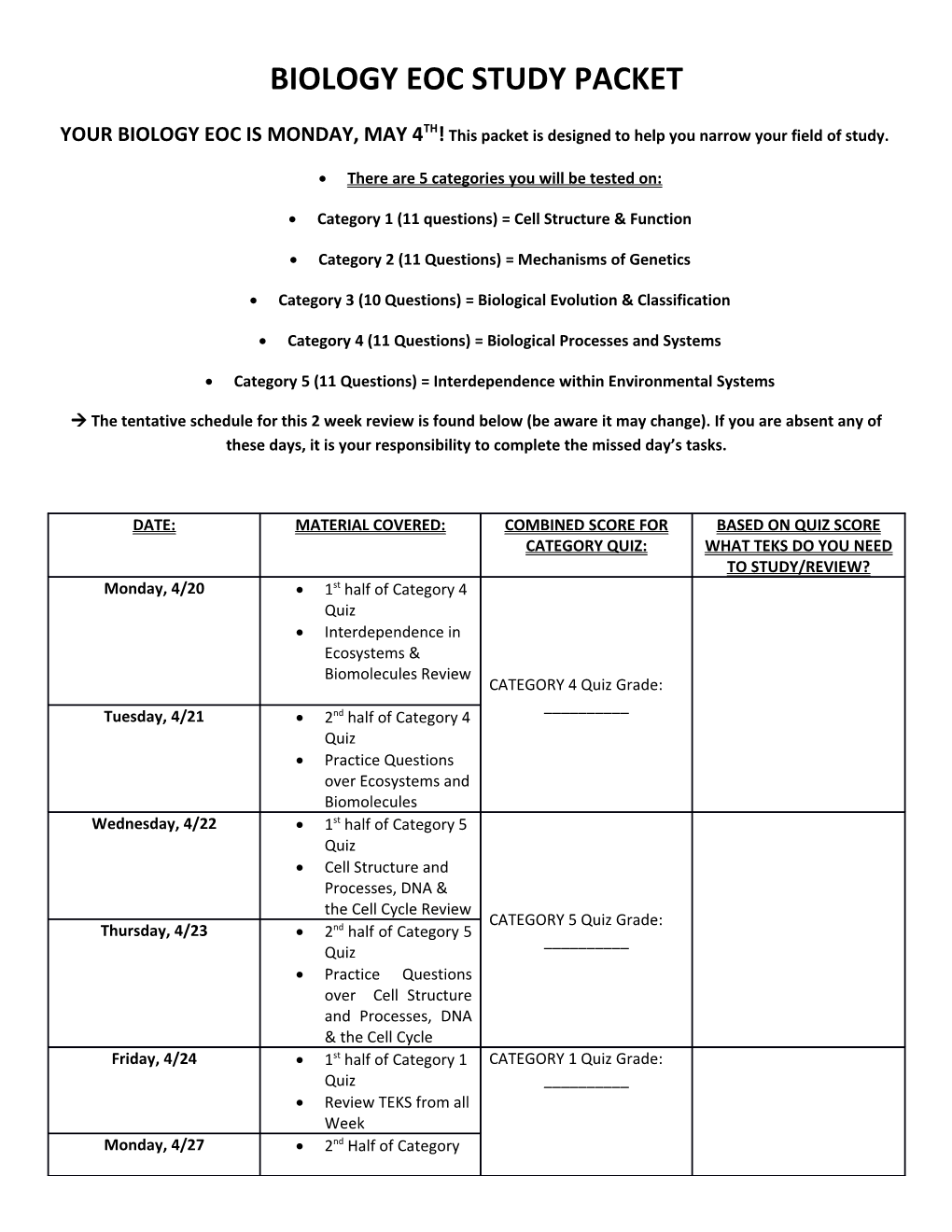 Biology Eoc Study Packet