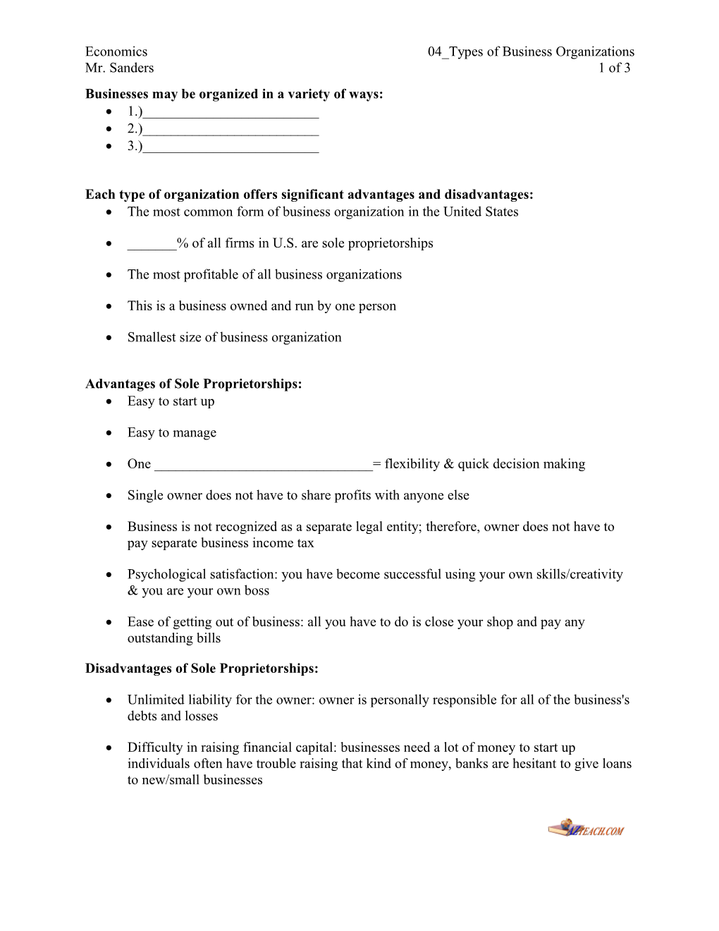 Economics 04 Types of Business Organizations