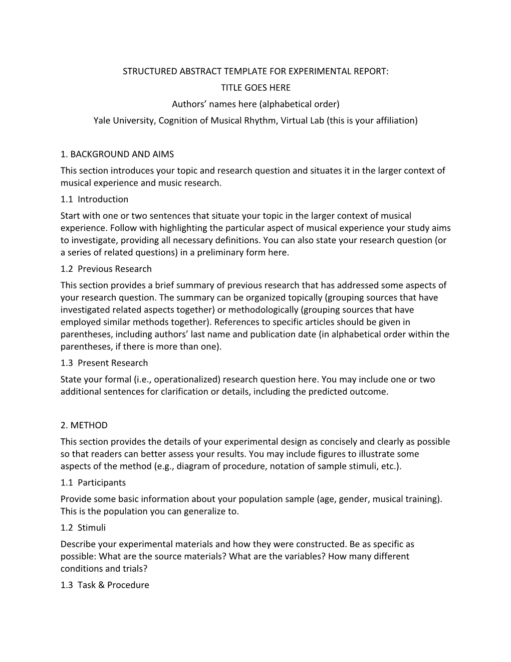 Structured Abstract Template for Experimental Report