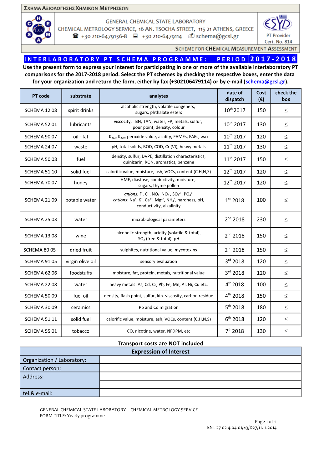 Interlaboratory Pt Schema Programme: Period 2017-20185