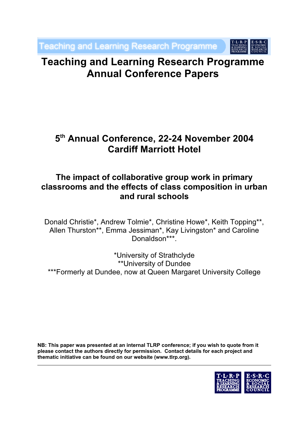 The Impact of Collaborative Group Work in Primary Classrooms and the Effects of Class