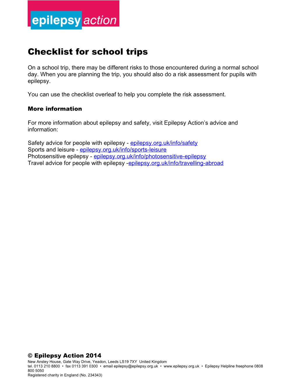 Checklist for School Trips