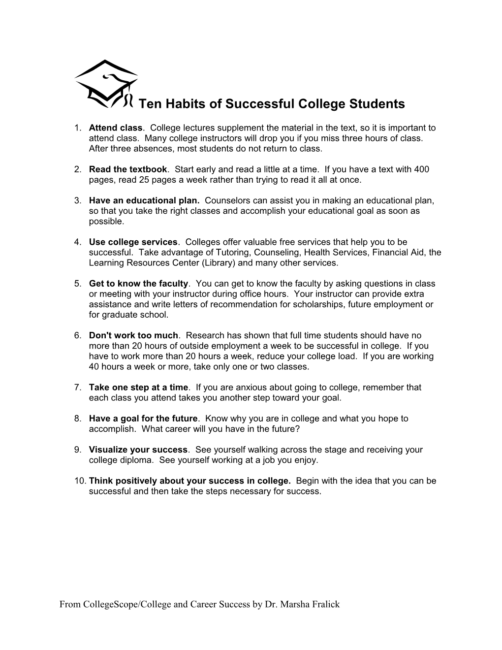 Ten Habits of Successful College Students